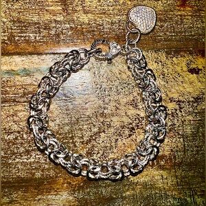 7” Judith Ripka 925 Silver 2.03tcw Cubic Zirconia Heart Charm Bracelet